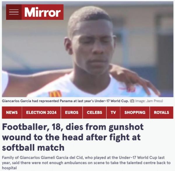 镜报：一名18岁球员看垒球比赛时与他人争吵 遭枪击头部中弹身亡
